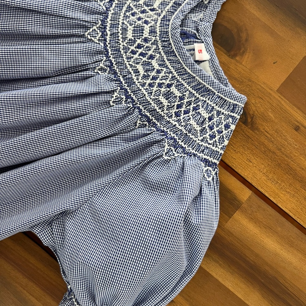 Blue gingham smocked dress